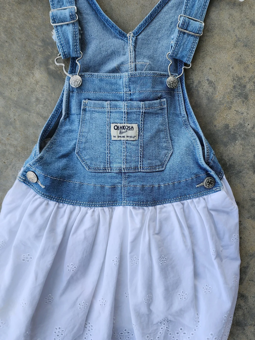 OshKosh B'gosh Denim Bib Overalls with White Eyelet Skirt 3T